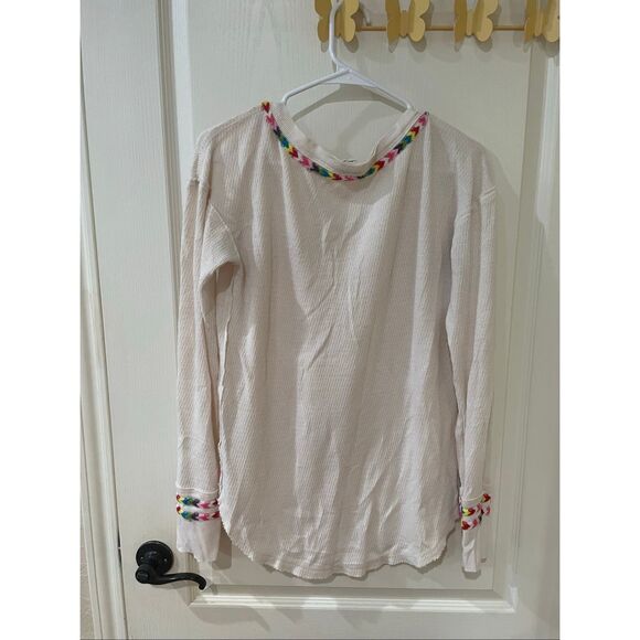 We The Free Free People Top Thermal Waffle Embroidered Henley Ivory Medium - Picture 8 of 10